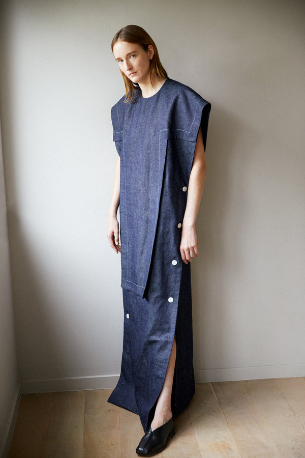 BIRD | RAW DENIM BUTTON DRESS