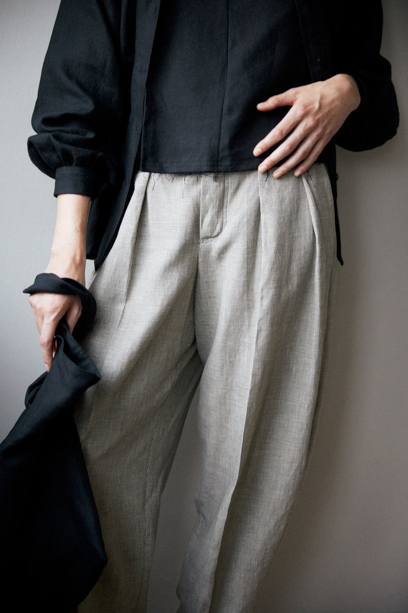 SOFT MIST | DOG TOOTH LINEN WOOL TROUSERS