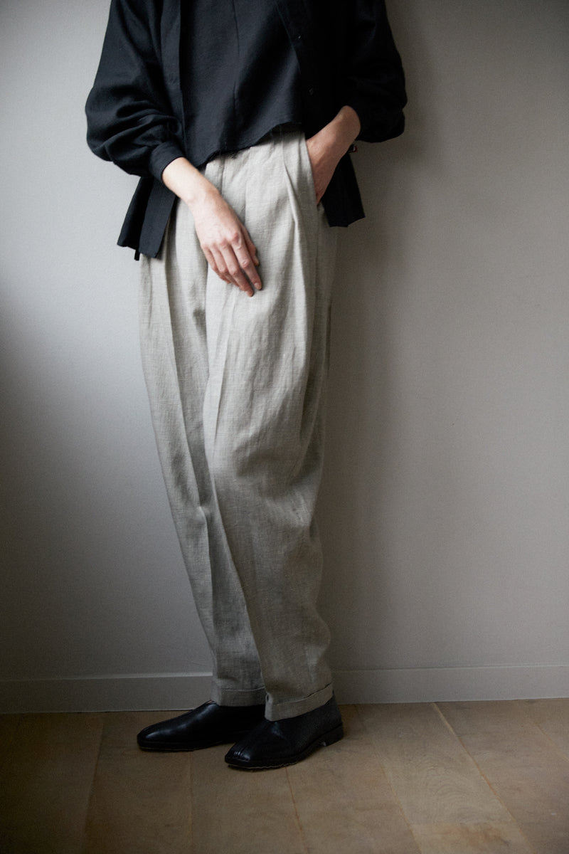 SOFT MIST | DOG TOOTH LINEN WOOL TROUSERS