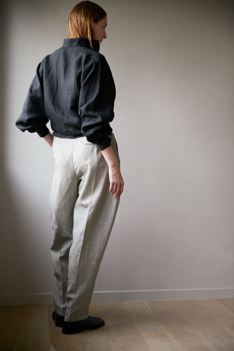 SOFT MIST | DOG TOOTH LINEN WOOL TROUSERS