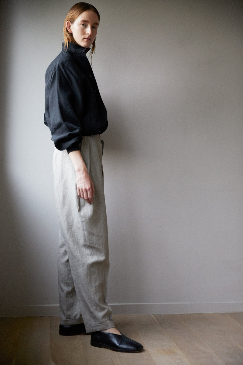 SOFT MIST | DOG TOOTH LINEN WOOL TROUSERS