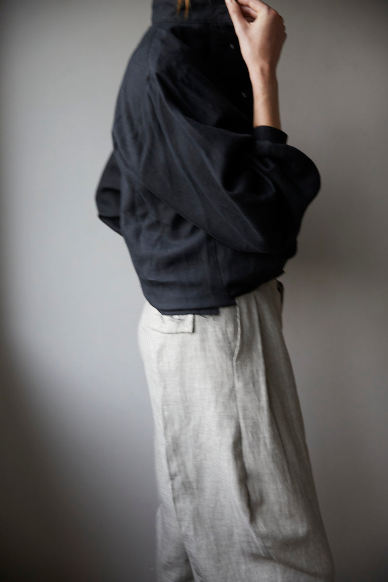 SOFT MIST | DOG TOOTH LINEN WOOL TROUSERS